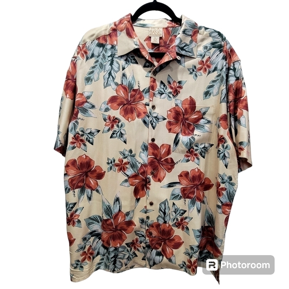 JoS. A. Bank XL 100% Silk Men's Tropical Hawaiian Dress Shirt Office Party VCAY
